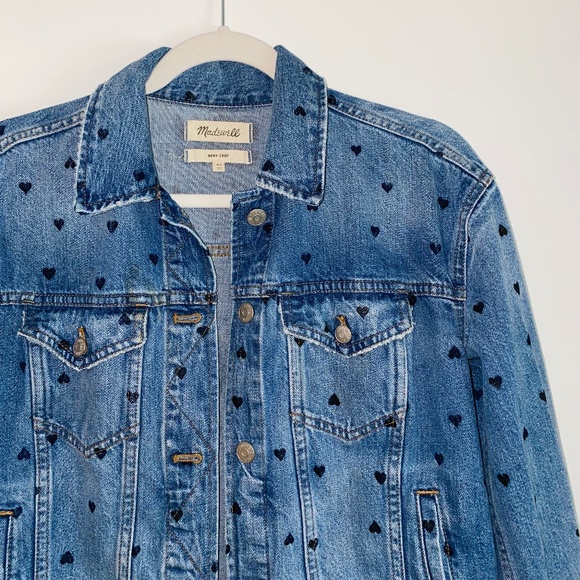 Madewell Boxy Crop Jean Jacket with Hearts - Picture 1 of 4